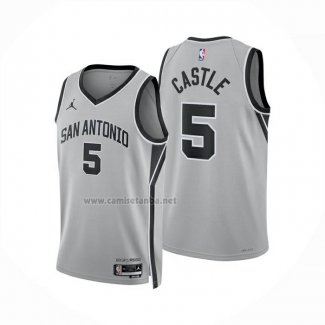 Camiseta San Antonio Spurs Stephon Castle NO 5 Statement 2025-26 Gris