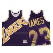 Camiseta Los Angeles Lakers Lebron James #23 Mitchell & Ness Big Face Violeta