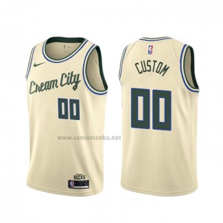 Camiseta Milwaukee Bucks Personalizada Ciudad 2019-20 Crema