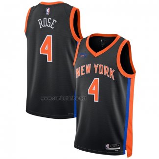 Camiseta New York Knicks Derrick Rose #4 Ciudad 2022-23 Negro