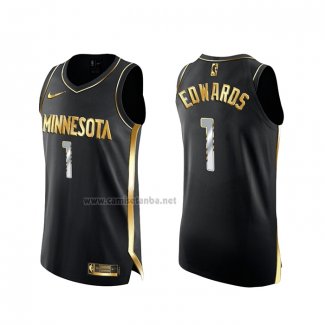 Camiseta Golden Edition Minnesota Timberwolves Anthony Edwards #1 2020-21 Negro