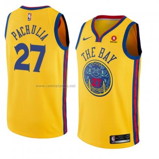 Camiseta Golden State Warriors Zaza Pachulia #27 Ciudad 2018 Amarillo