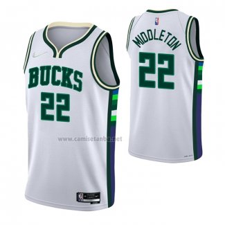 Camiseta Milwaukee Bucks Khris Middleton #22 Ciudad 2021-22 Blanco