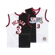 Camiseta Philadelphia 76ers Allen Iverson #3 Mitchell & Ness 2000-01 Split Negro Blanco