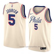 Camiseta Philadelphia 76ers Amir Johnson #5 Ciudad 2018 Crema