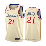 Camiseta Philadelphia 76ers Joel Embiid #21 Ciudad 2019-20 Cream