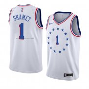 Camiseta Philadelphia 76ers Landry Shamet #1 Earned 2018-19 Blanco