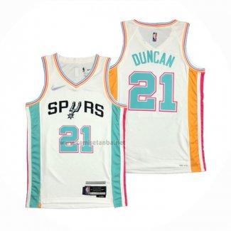 Camiseta San Antonio Spurs Tim Duncan #21 Ciudad 2021-22 Blanco