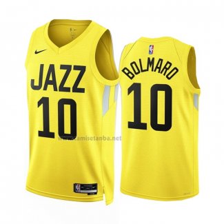 Camiseta Utah Jazz Leandro Bolmaro #10 Icon 2022-23 Amarillo