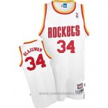 Camiseta Houston Rockets Hakeem Olajuwon #34 Retro Blanco2