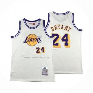 Camiseta Los Angeles Lakers Kobe Bryant NO 24 Mitchell & Ness Chainstitch Crema