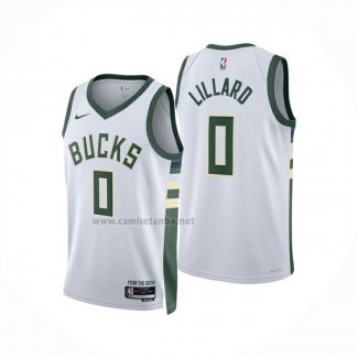 Camiseta Milwaukee Bucks Damian Lillard NO 0 Association 2024-25 Blanco