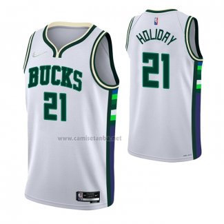 Camiseta Milwaukee Bucks Jrue Holiday #21 Ciudad 2021-22 Blanco