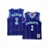 Camiseta Nino Charlotte Hornets Larry Johnson #2 Mitchell & Ness 1992-93 Violeta