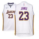 Camiseta Nino Los Angeles Lakers Lebron James #23 Association 2017-18 Blanco