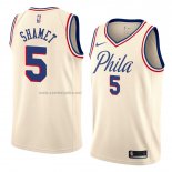 Camiseta Philadelphia 76ers Landry Shamet #5 Ciudad 2018 Crema