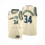 Camiseta Milwaukee Bucks Giannis Antetokounmpo NO 34 Ciudad 2025-26 Crema
