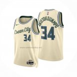 Camiseta Milwaukee Bucks Giannis Antetokounmpo NO 34 Ciudad 2025-26 Crema