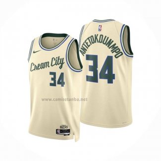 Camiseta Milwaukee Bucks Giannis Antetokounmpo NO 34 Ciudad 2025-26 Crema