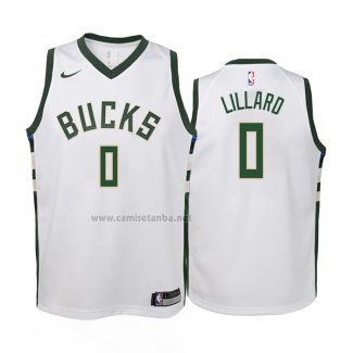 Camiseta Nino Milwaukee Bucks Damian Lillard NO 0 Association 2022-23 Blanco